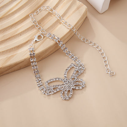 Full Diamond Butterfly Anklet | Alloy Multilayer Rhinestone Gold Silver