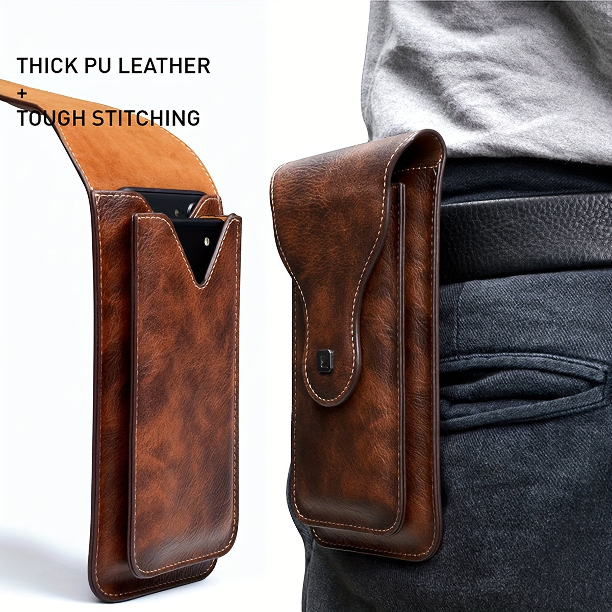 6.5" Faux Leather Phone Waist Bag with Dual Compartments