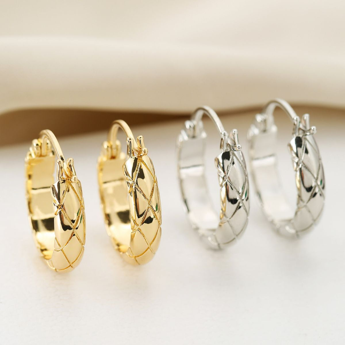 Glossy Diamond Plaid Earrings | Copper European Style Gold Silver