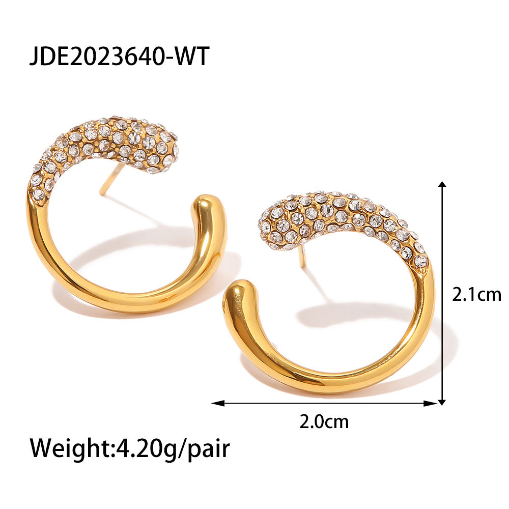 Gold Pearl Diamond Stud Earrings | Stainless Steel INS Style