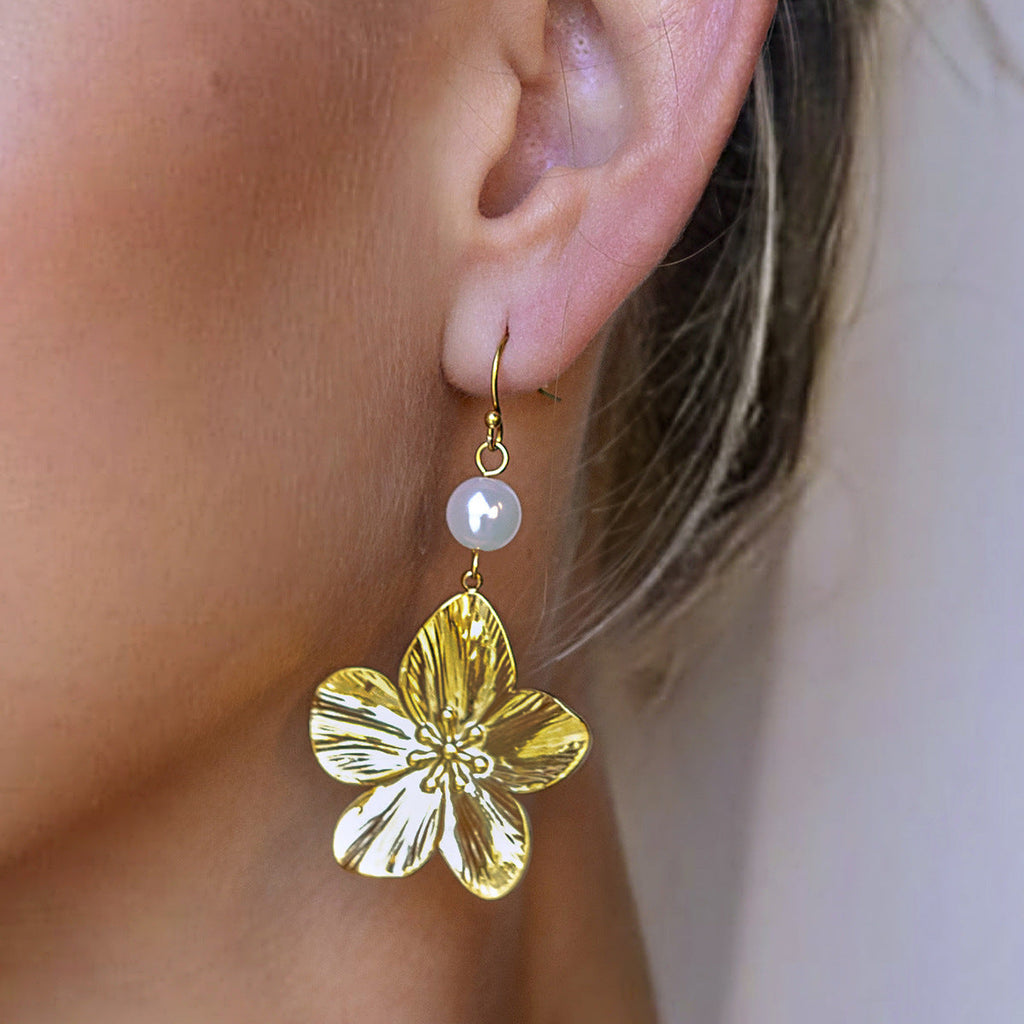 18K Gold Stainless Steel Flower Earrings | INS Style Floral Stud