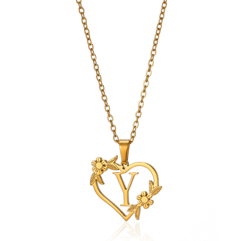 18K Gold Plated Hollow Heart and Flower Pendant Necklace