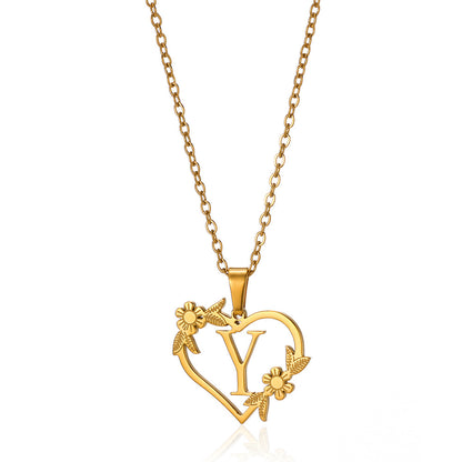 18K Gold Plated Hollow Heart and Flower Pendant Necklace | Stainless Steel
