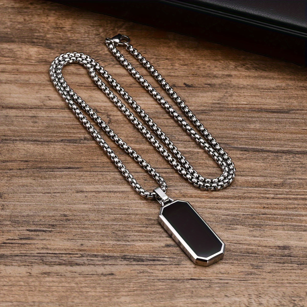 Black Drip Oil Geometric Pendant Necklace for Men