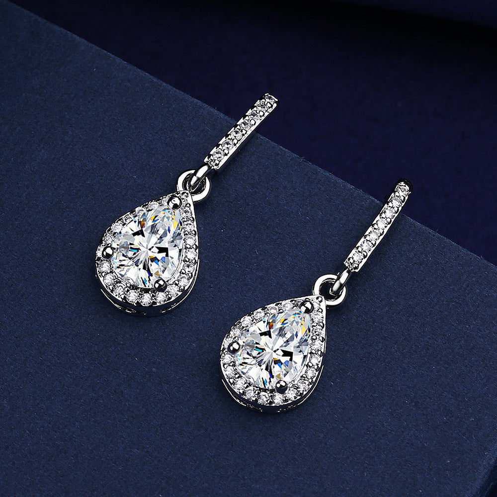 Drop Shape Micro Inlaid Zircon Ear Studs | Copper Multi-Colour