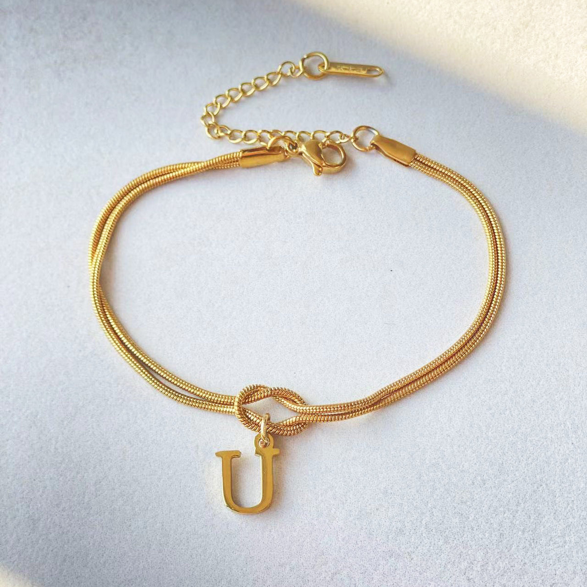 Initial Letter Love Knot Bracelet for Women | Gold Snake Chain