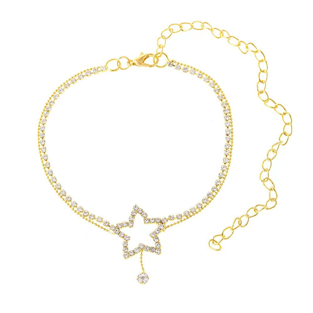Star Heart Rhinestone Anklet | Rhinestone Gold Silver European