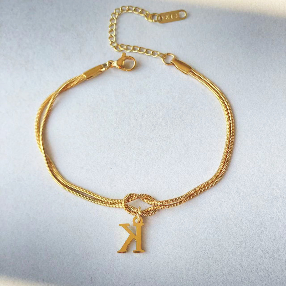 Initial Letter Love Knot Bracelet for Women | Gold Snake Chain
