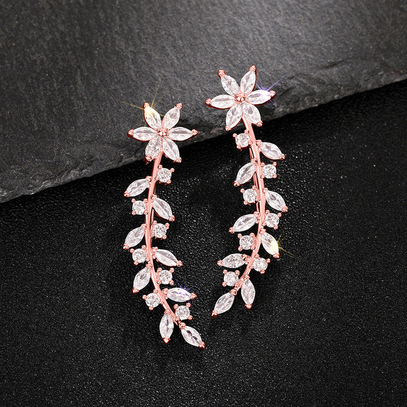 Full Diamond Flower Earrings | Copper Korean Style Gold Rose Gold Silver
