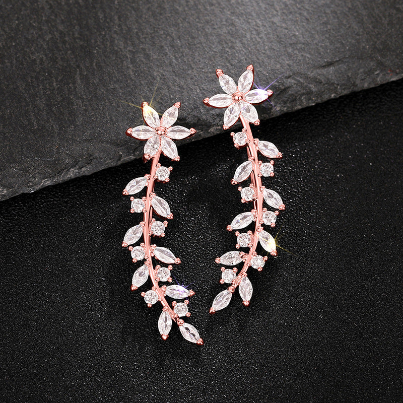 Full Diamond Flower Earrings | Copper Korean Style Gold Rose Gold Silver