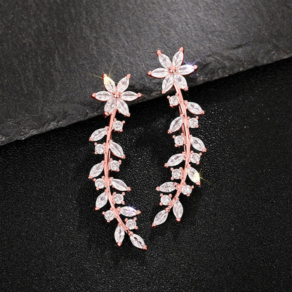 Full Diamond Flower Earrings | Copper Korean Style Gold Rose Gold Silver