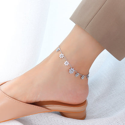 18K Titanium Steel Flower Anklet | European Style 20+5cm