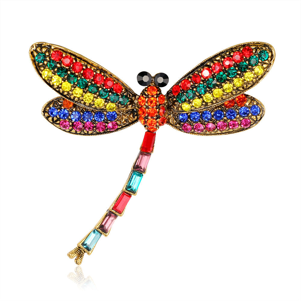 Retro Diamond Dragonfly Brooch | Alloy Rhinestone Gold 4.6cm
