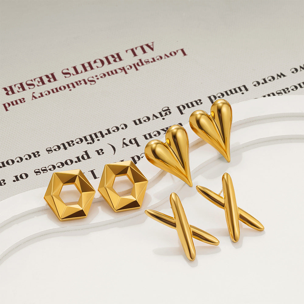 18K Gold Cross Stud Earrings | Stainless Steel Glossy Unisex