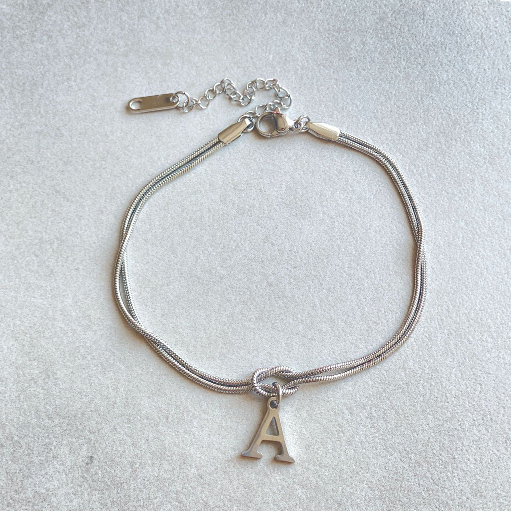 Initial Letter Love Knot Bracelet for Women | Gold Snake Chain