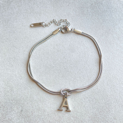 Initial Letter Love Knot Bracelet for Women | Gold Snake Chain
