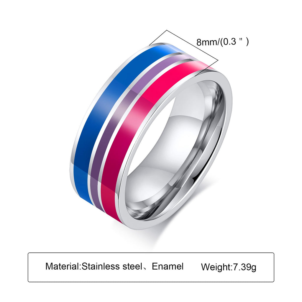 Rainbow Flag Titanium Steel Ring | 8mm Men's Colourful Band