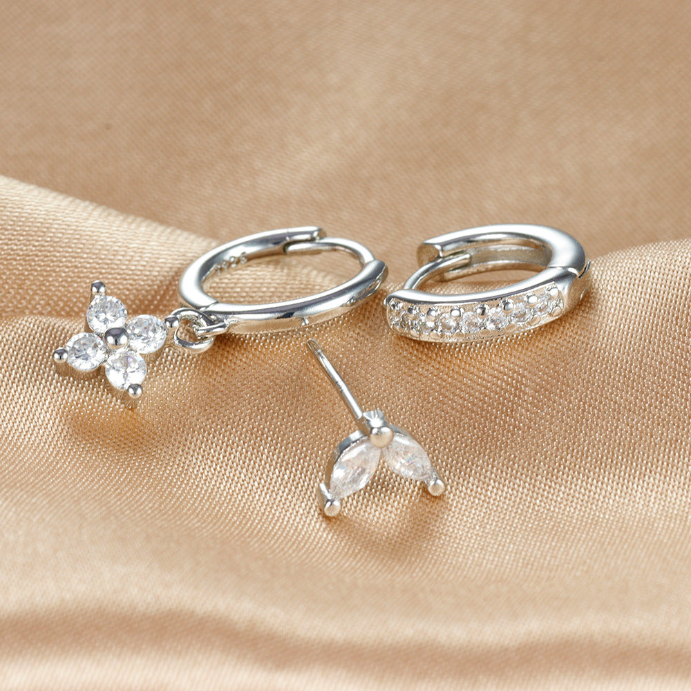Flower Diamond Stacked Earring Set | Copper INS Gold Silver