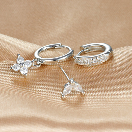 Flower Diamond Stacked Earring Set | Copper INS Gold Silver