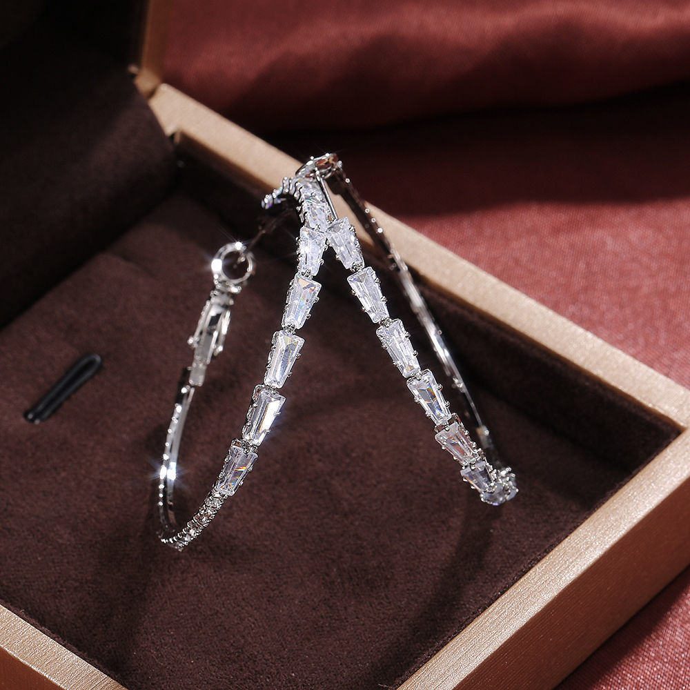 S925 Hollow Zircon Big Earrings | Copper Vintage White Gold