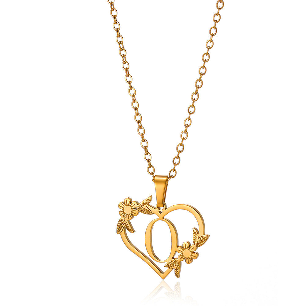 18K Gold Plated Hollow Heart and Flower Pendant Necklace