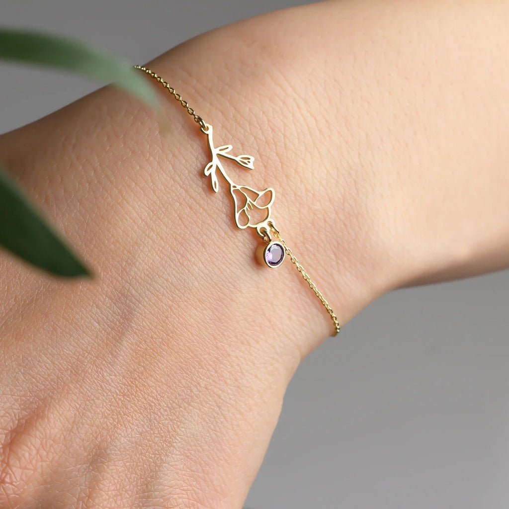 Zircon Birth Flower Pendant Bracelet | Vintage Style