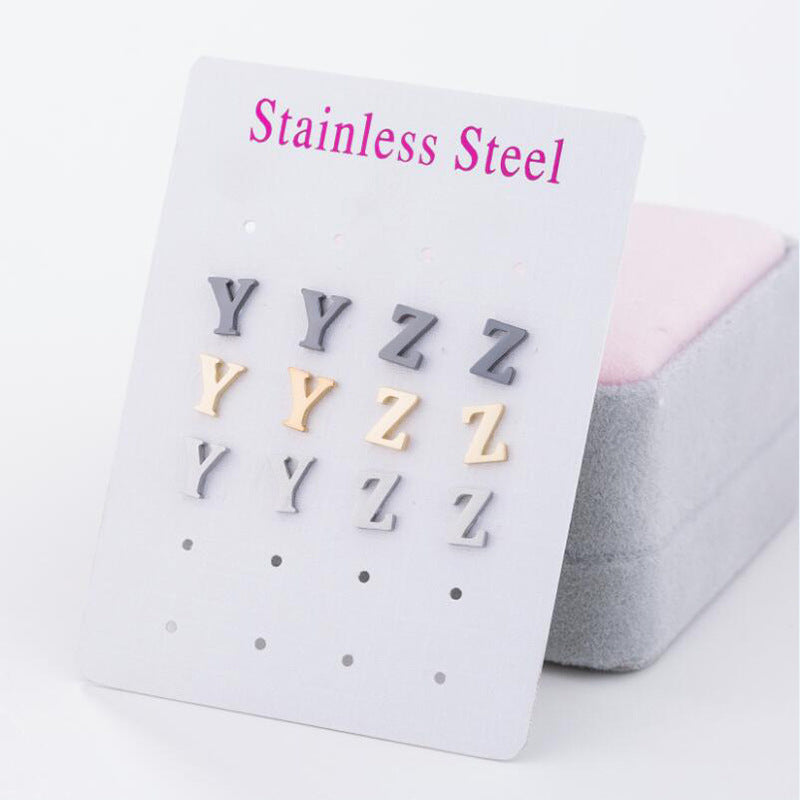 Stainless Steel Letter Stud Earrings | Electroplated Individually Packed
