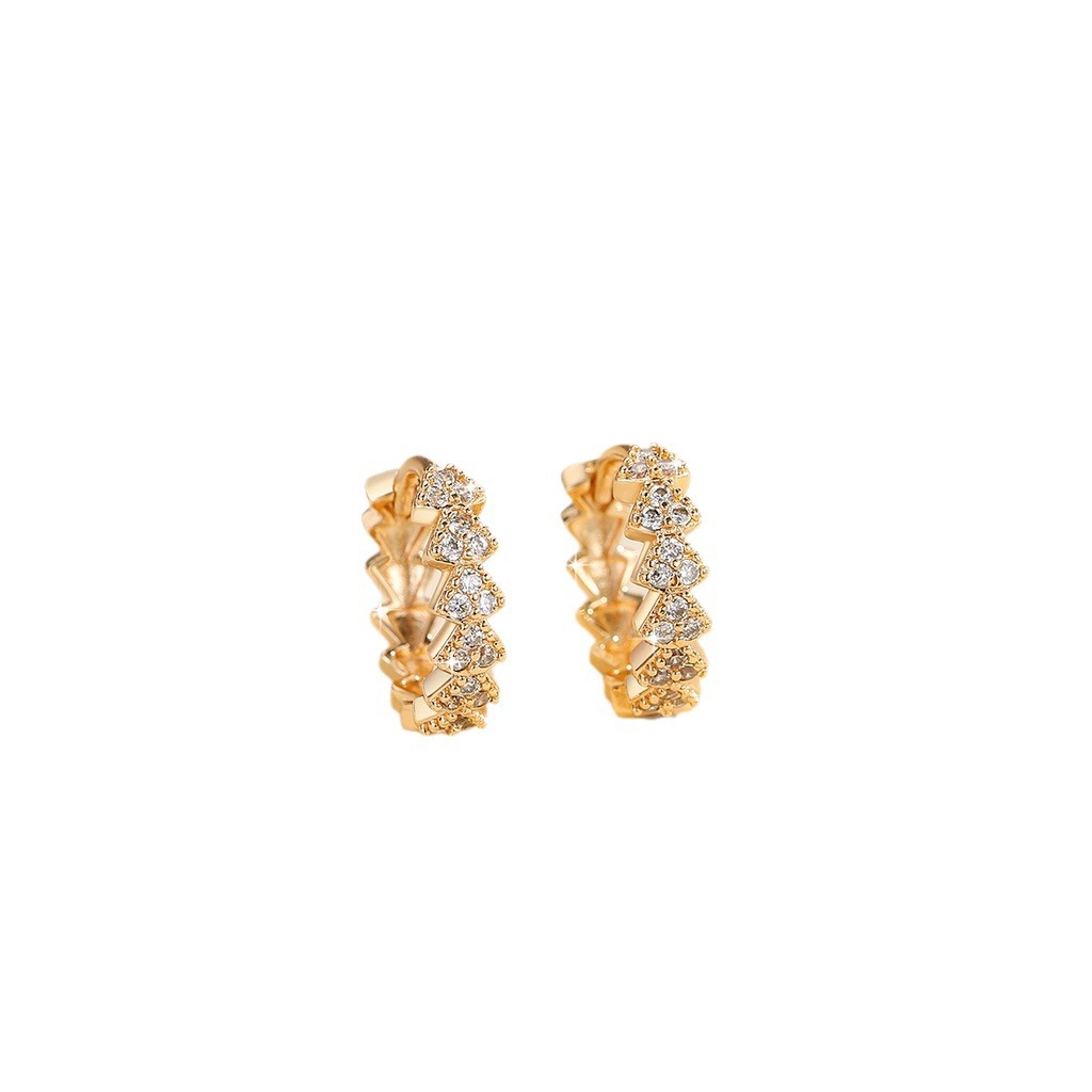 Gold Inlaid Zircon Stud Earrings | Copper All-Match European