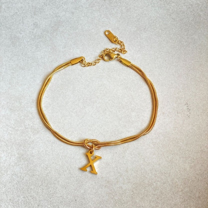 Initial Letter Love Knot Bracelet for Women | Gold Snake Chain