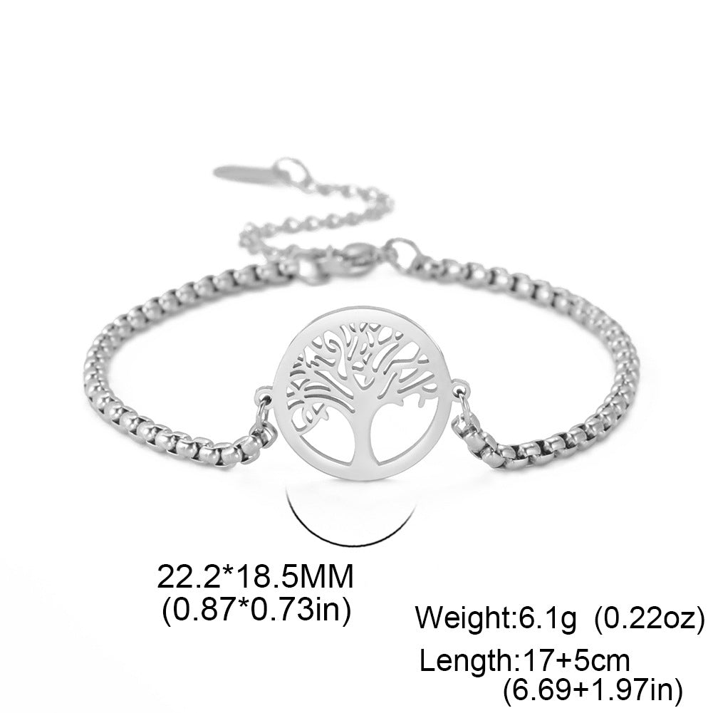 Hollow Life Tree Pendant Bracelet in Titanium Steel