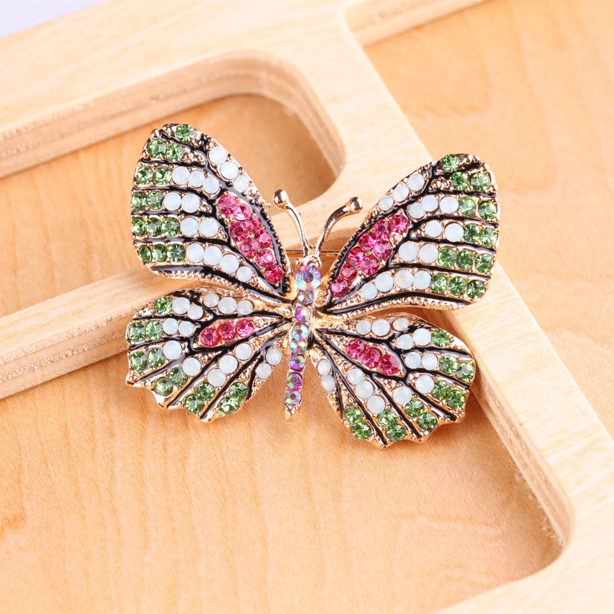 Rhinestone Butterfly Brooch Pin | Alloy Gold Wedding Bridal 4cm