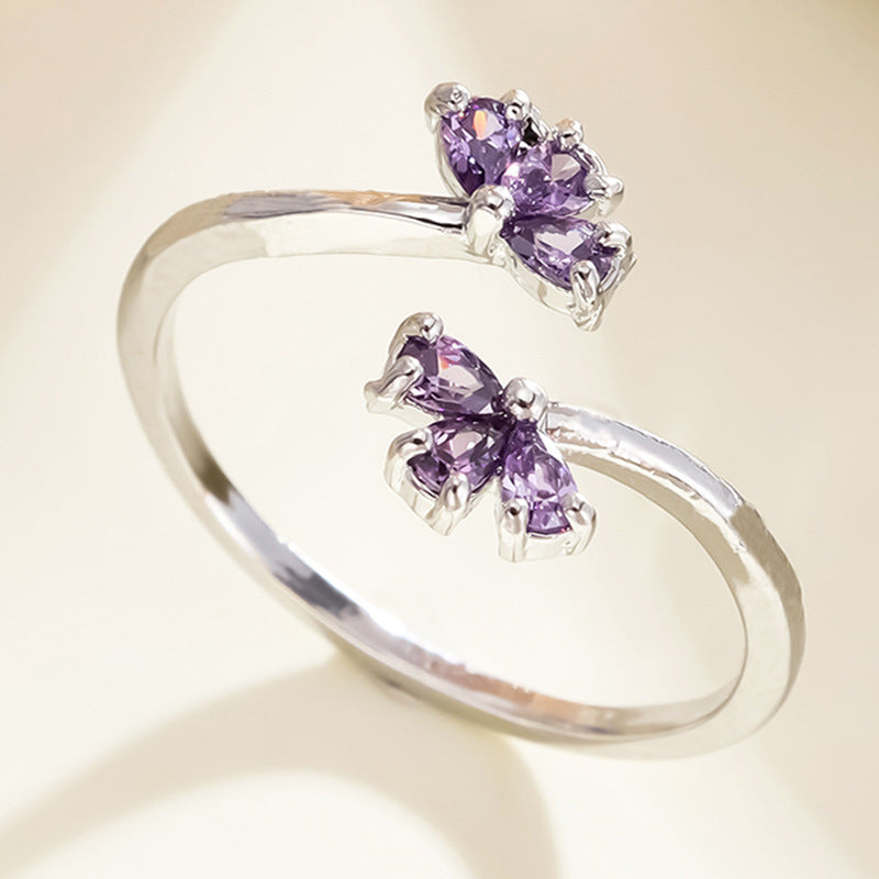 Zircon Purple Petal Open Ring | Adjustable Copper Floral