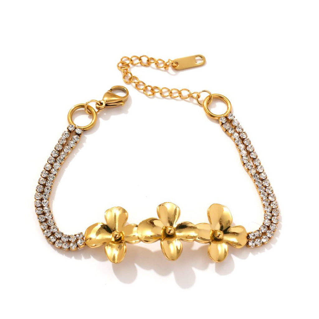 18K Gold Plated Flower Bracelet in Stainless Steel