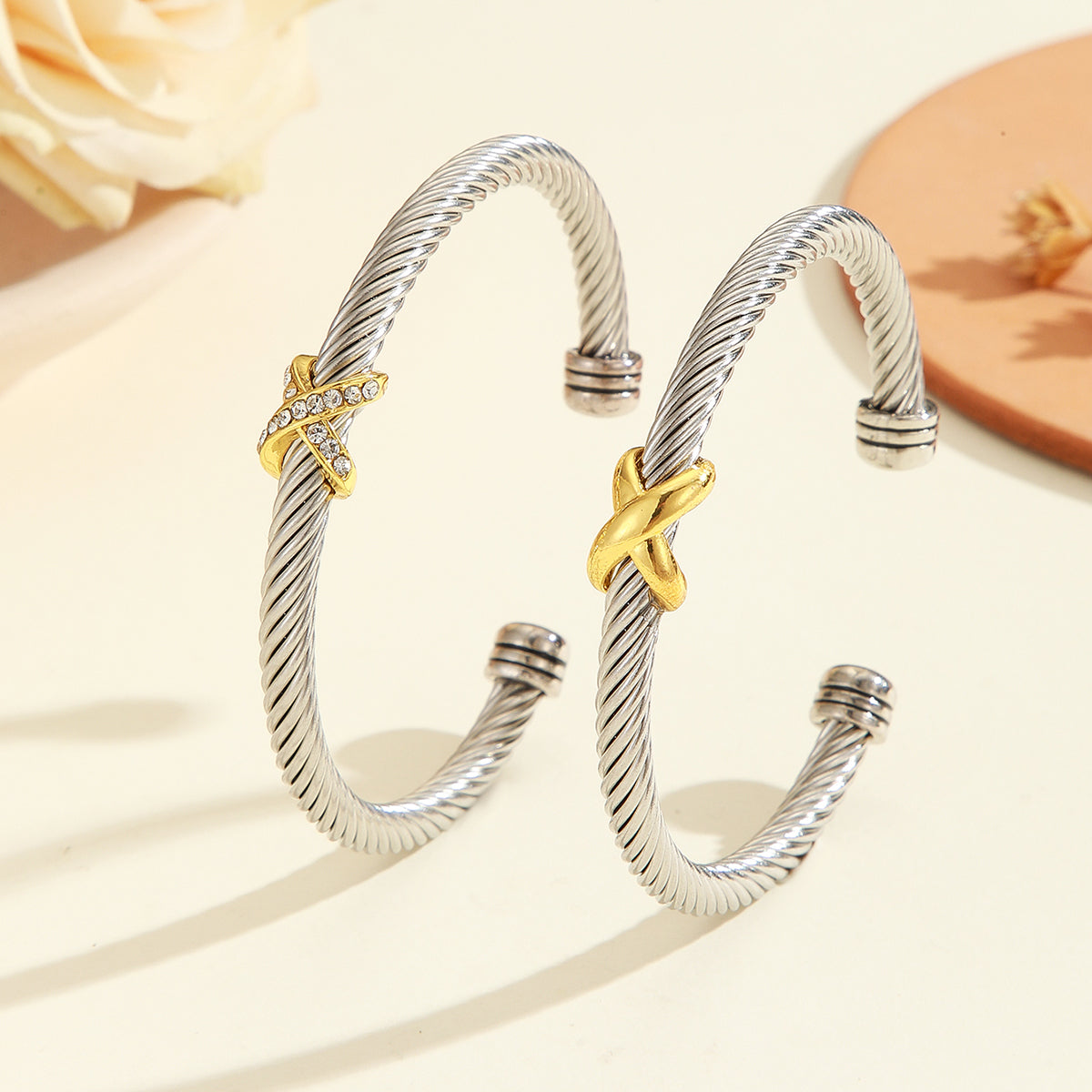 Figure-8 Cross Open Bracelet with Zircon | Stainless Steel Unisex