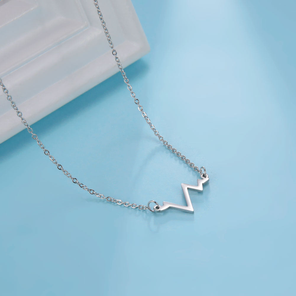 ECG Heartbeat Pendant Necklace in Stainless Steel for Women
