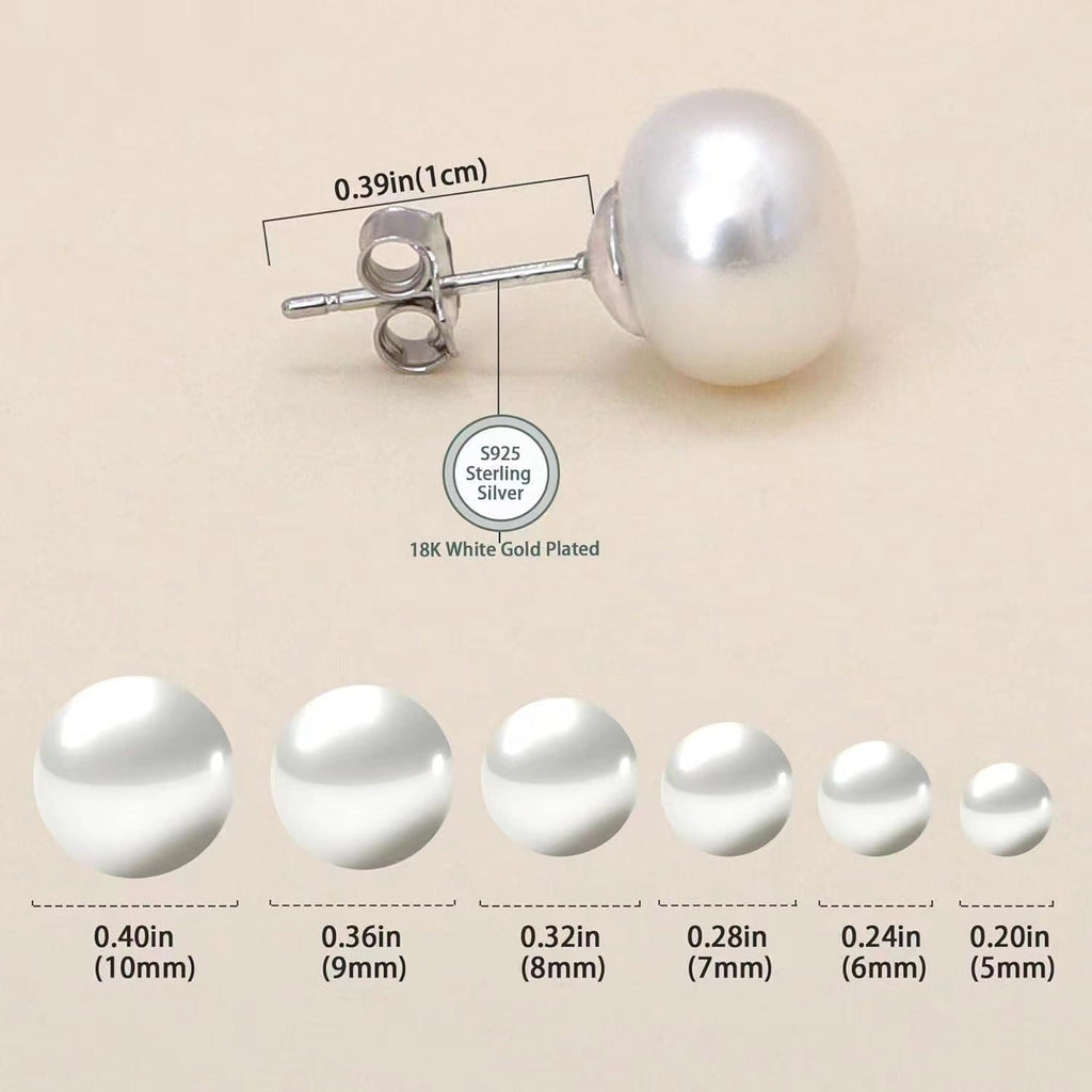 S925 Silver Freshwater Pearl Ear Studs | Gold Silver Anti-Allergy