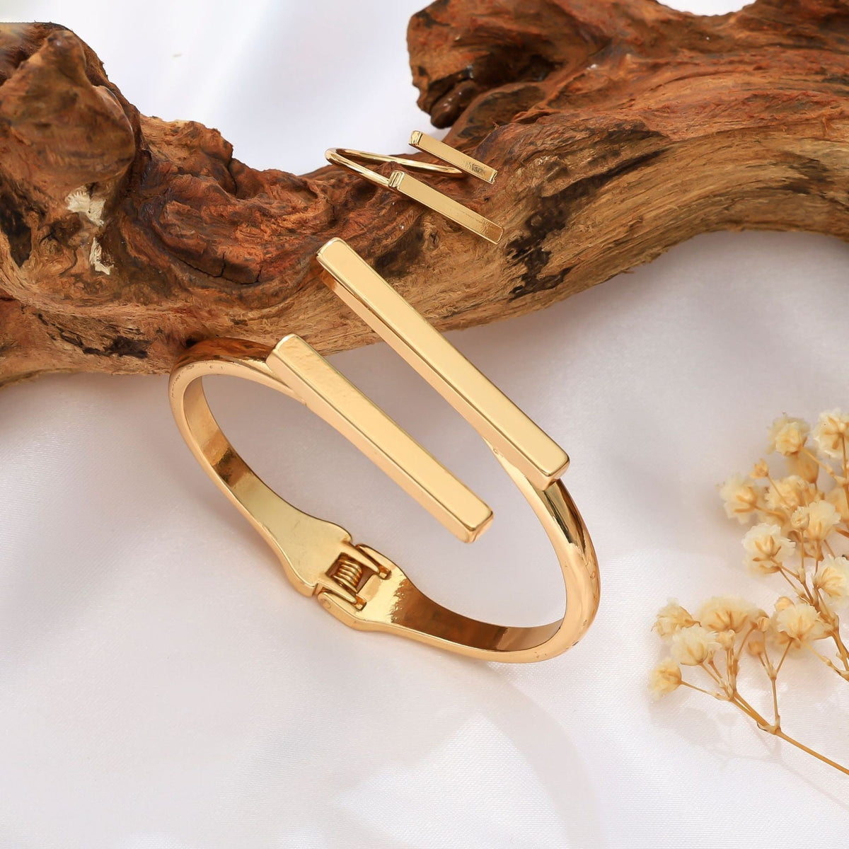 Geometric Square Opening Bracelet and Ring Set