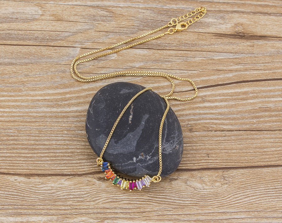 Geometric Rainbow Zircon Pendant Necklace for Women