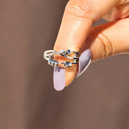 Silver Bead Anxiety Ring | S925 Adjustable Rotatable