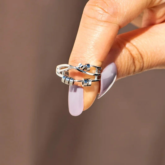 Silver Bead Anxiety Ring | S925 Adjustable Rotatable