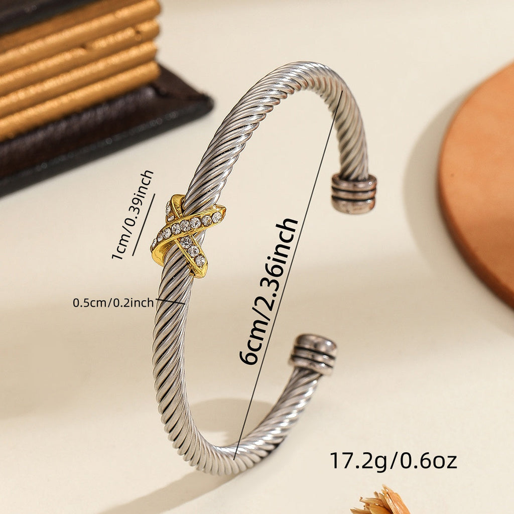 Figure-8 Cross Open Bracelet with Zircon | Stainless Steel Unisex