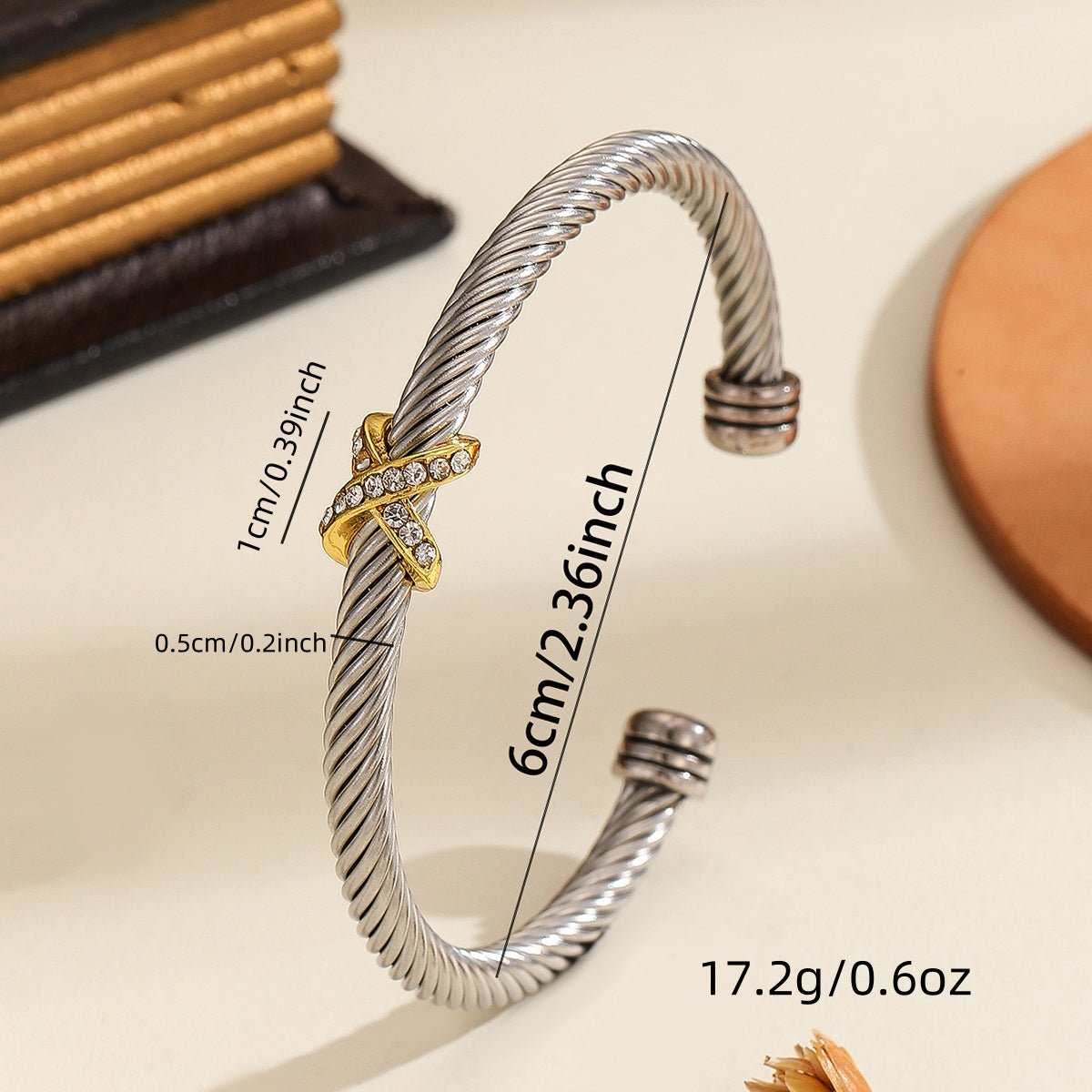 Figure-8 Cross Open Bracelet with Zircon | Stainless Steel Unisex