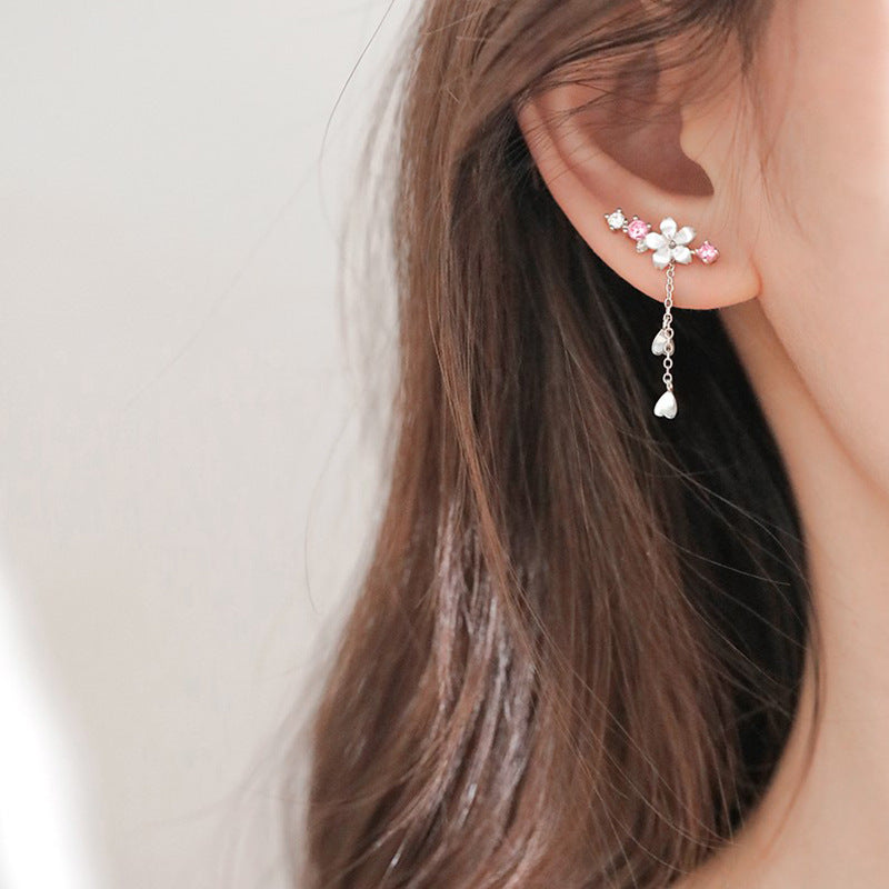 Flower Pendant Long Earrings | Copper Korean Platinum Plated