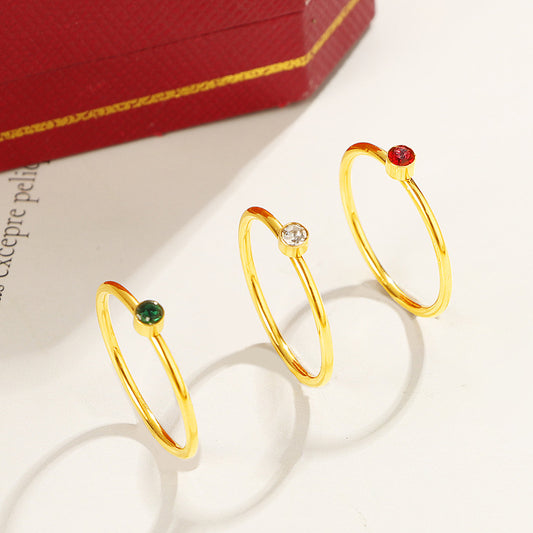 Zircon Round Diamond Coil Ring | Titanium Steel Red White Green