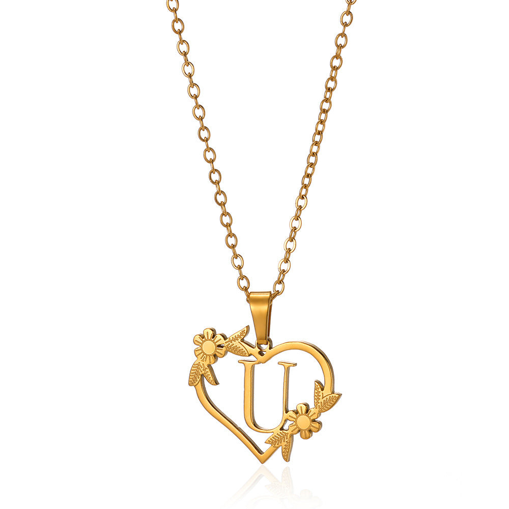 18K Gold Plated Hollow Heart and Flower Pendant Necklace