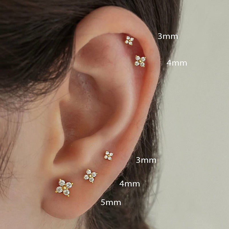 Mini Clover Zircon Stud Earrings | Copper Platinum Gold 3-5mm