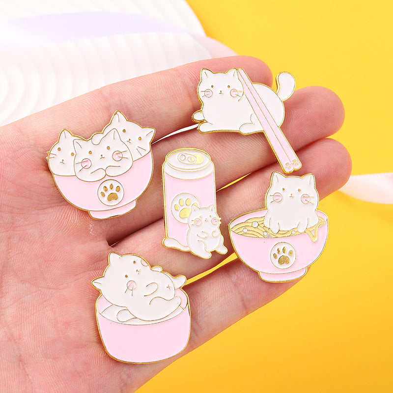 Kitty Bowl Cat Brooch | Alloy Electroplated Personality 5 Styles