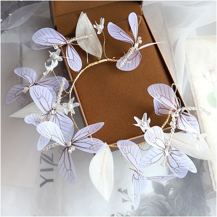 Bridal Wings Hair Band Set | Cloth Korean Purple with Earrings