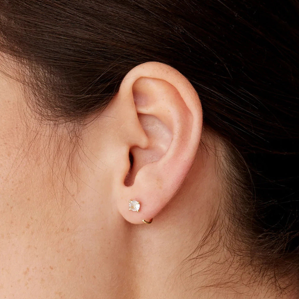 Semicircular Zircon Piercing Earrings | Copper Minimalist Gold Platinum
