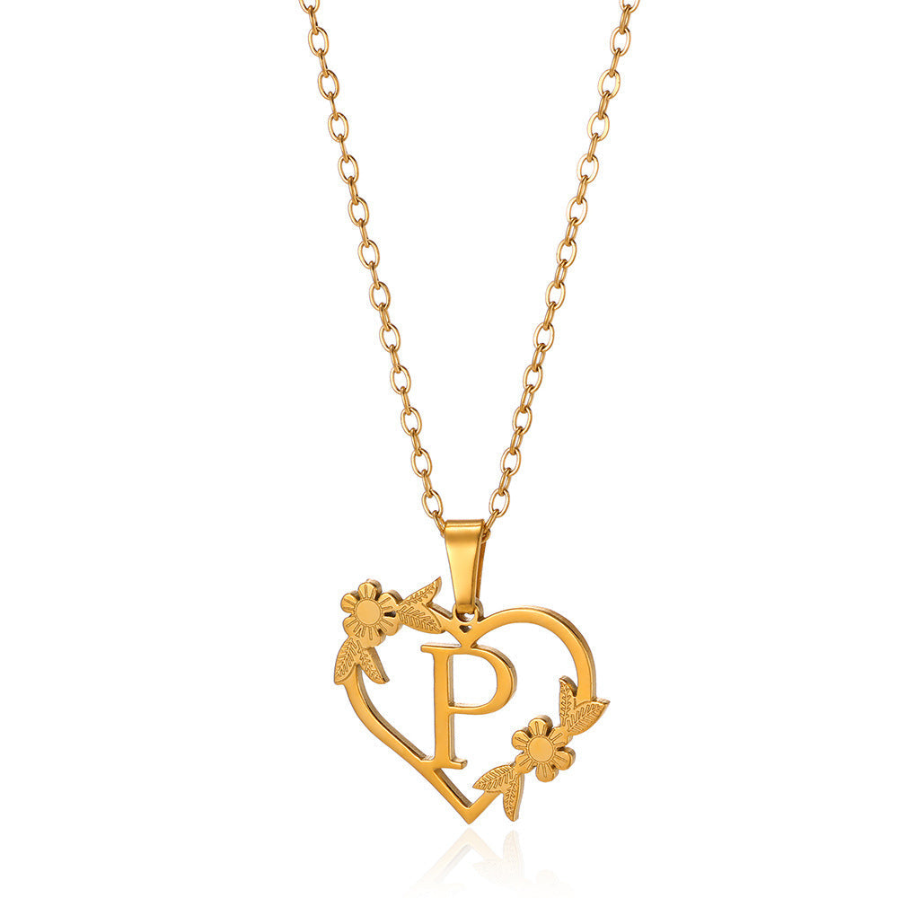 18K Gold Plated Hollow Heart and Flower Pendant Necklace